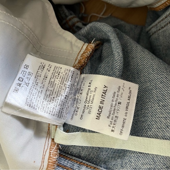 OFF-WHITE Main Label Blue Denim Shorts sz 28 Rose Stripe Virgil Abloh - Picture 5 of 16